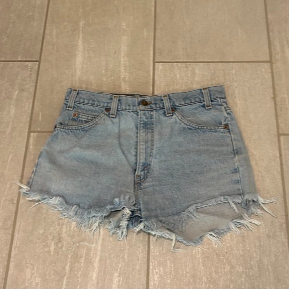 Levi's 505 High Rise Denim Shorts Distressed Light Blue Cuttoffs - Picture 2 of 6